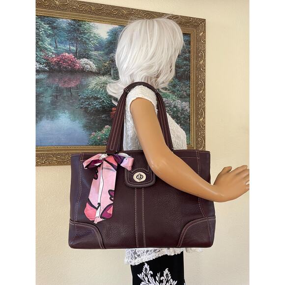 Vintage Coach Plum Penelope large pebble leather shoulder bag tote Serial F13960 - Picture 3 of 10